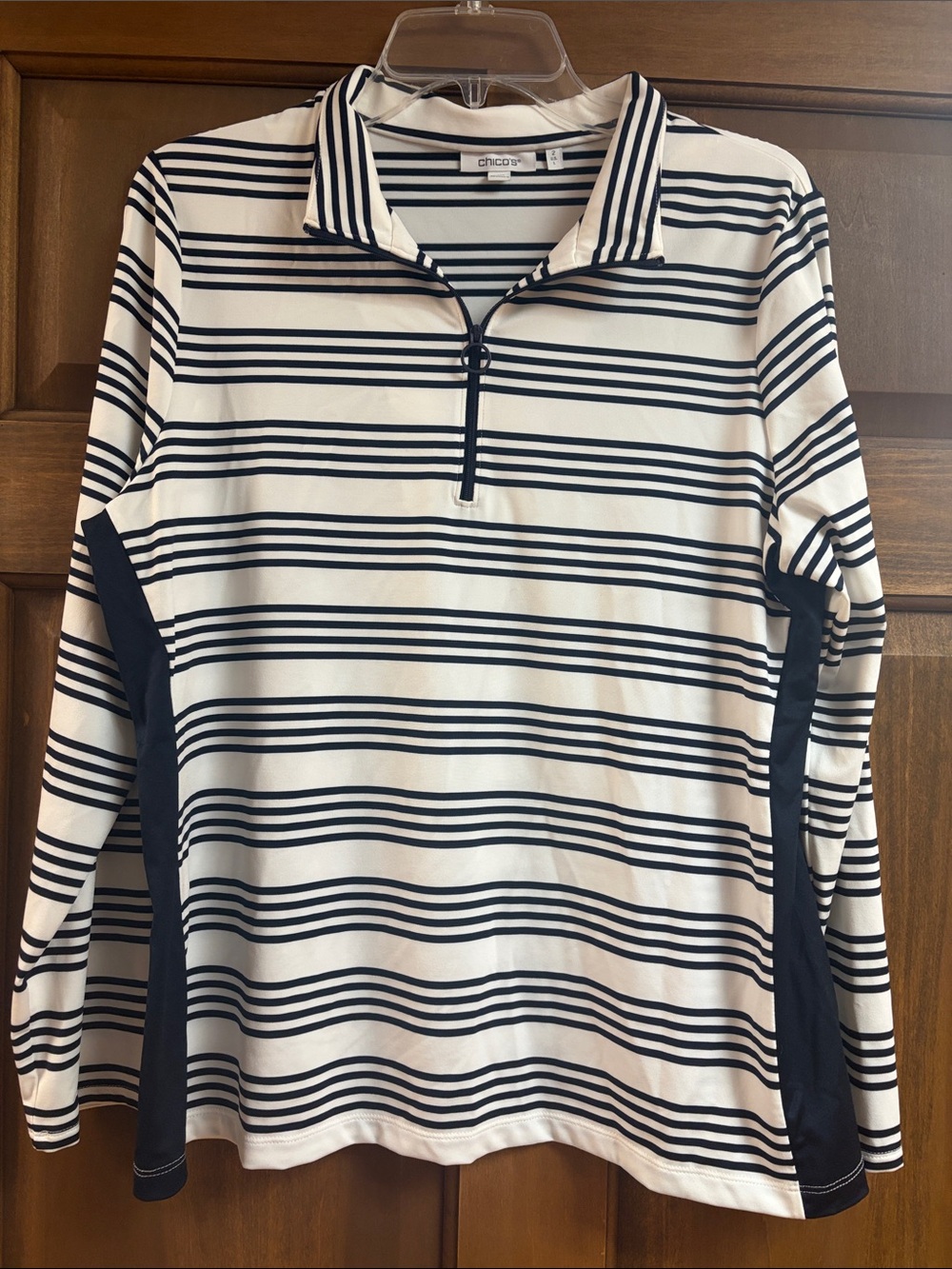 Chico's Striped Quarter-Zip Long Sleeve Pullover Size Large EUC